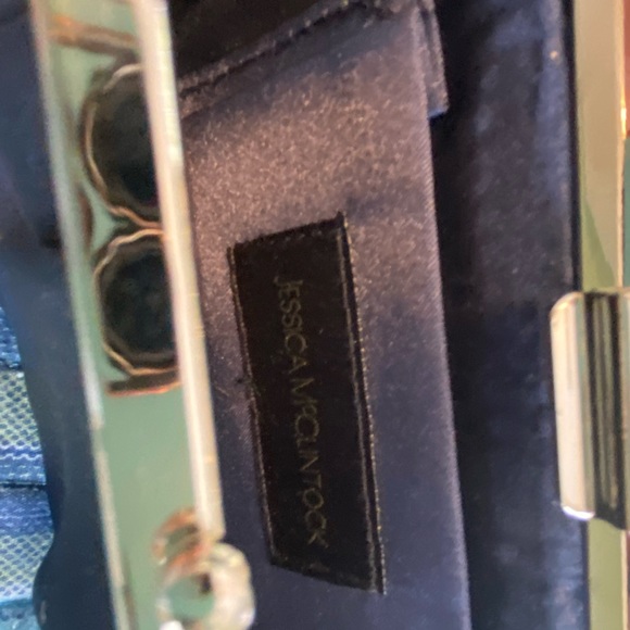 Navy beaded formal dress with matching hand bag. Like new, worn once to event. - Picture 7 of 8